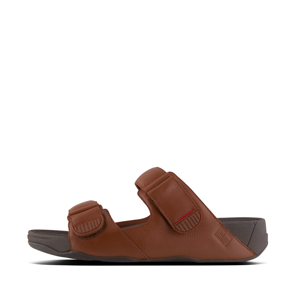 Fitflop Mens Slides - Gogh Moc Adjustable Leather - Brown - 615-SFTXEY